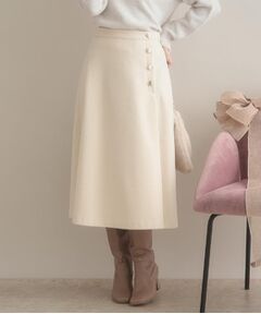 Couture Brooch / クチュールブローチ スカート | 【通勤/金ボタン】フェイクウール ポンチスカート