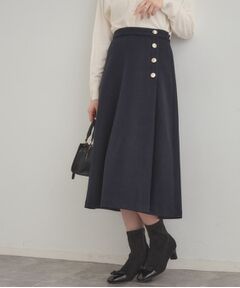 Couture Brooch / クチュールブローチ スカート | 【通勤/金ボタン】フェイクウール ポンチスカート