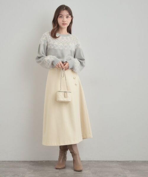 Couture Brooch / クチュールブローチ スカート | 【通勤/金ボタン】フェイクウール ポンチスカート | 詳細1