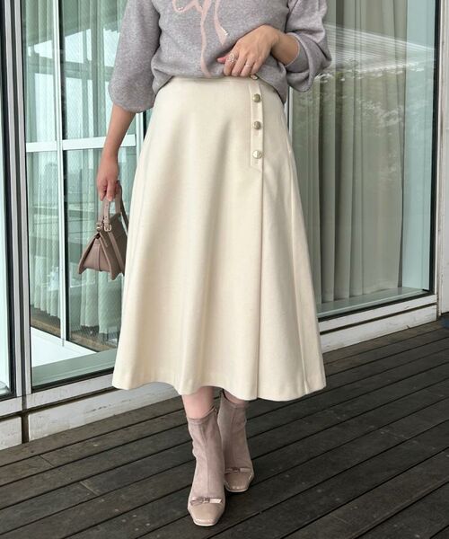 Couture Brooch / クチュールブローチ スカート | 【通勤/金ボタン】フェイクウール ポンチスカート | 詳細13