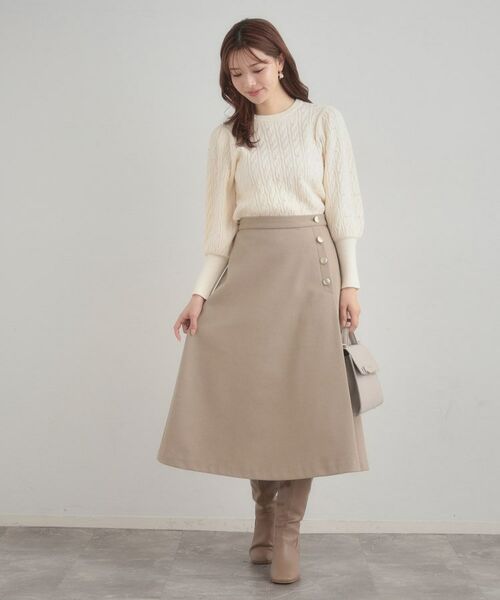Couture Brooch / クチュールブローチ スカート | 【通勤/金ボタン】フェイクウール ポンチスカート | 詳細14