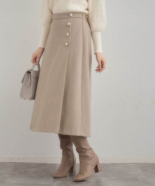 Couture Brooch / クチュールブローチ スカート | 【通勤/金ボタン】フェイクウール ポンチスカート | 詳細18
