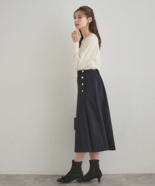 Couture Brooch / クチュールブローチ スカート | 【通勤/金ボタン】フェイクウール ポンチスカート | 詳細25