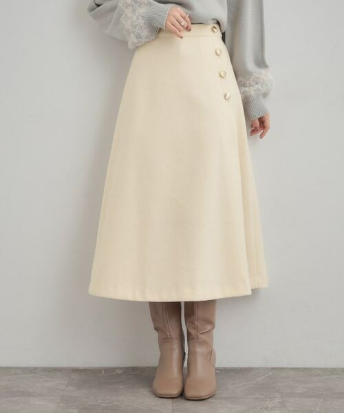 Couture Brooch / クチュールブローチ スカート | 【通勤/金ボタン】フェイクウール ポンチスカート | 詳細4