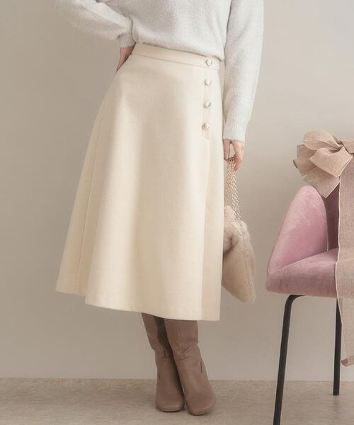 Couture Brooch / クチュールブローチ スカート | 【通勤/金ボタン】フェイクウール ポンチスカート | 詳細9