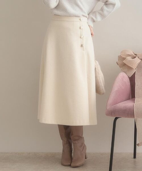 Couture Brooch / クチュールブローチ スカート | 【通勤/金ボタン】フェイクウール ポンチスカート(アイボリー(004))
