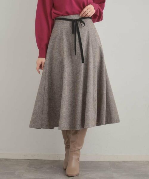Couture Brooch / クチュールブローチ スカート | 【通勤・大人上品】ラメツイード フレアスカート(ブラウン(044))
