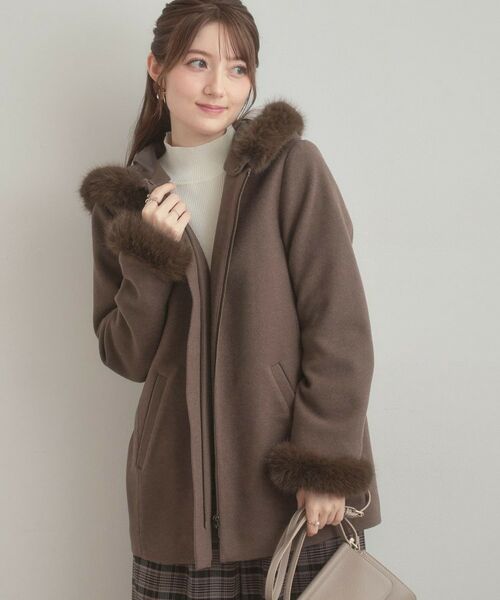 Couture Brooch / クチュールブローチ その他アウター | 【大人可愛い・フード取り外し可能】フードフェイクファー ハーフ丈コート | 詳細15