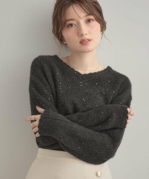 Couture Brooch / クチュールブローチ ニット・セーター | 【前後2WAY】スパンコールラメフェザー ニット | 詳細21
