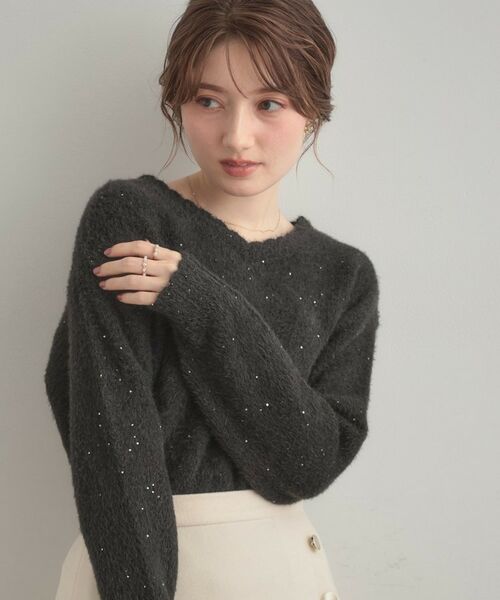 Couture Brooch / クチュールブローチ ニット・セーター | 【前後2WAY】スパンコールラメフェザー ニット | 詳細22