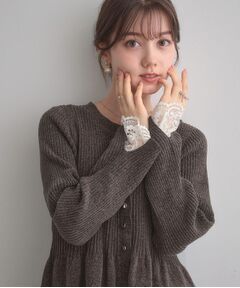 Couture Brooch / クチュールブローチ カーディガン・ボレロ | 【袖口レース・着映え】短毛モールペプラム カーデ