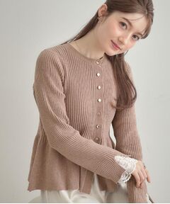 Couture Brooch / クチュールブローチ カーディガン・ボレロ | 【袖口レース・着映え】短毛モールペプラム カーデ