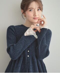 Couture Brooch / クチュールブローチ カーディガン・ボレロ | 【袖口レース・着映え】短毛モールペプラム カーデ