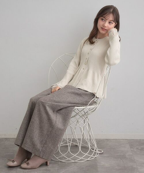 Couture Brooch / クチュールブローチ カーディガン・ボレロ | 【袖口レース・着映え】短毛モールペプラム カーデ | 詳細1