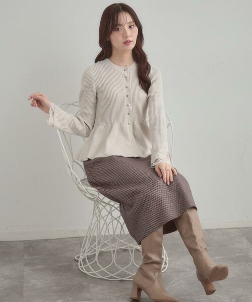 Couture Brooch / クチュールブローチ カーディガン・ボレロ | 【袖口レース・着映え】短毛モールペプラム カーデ | 詳細10