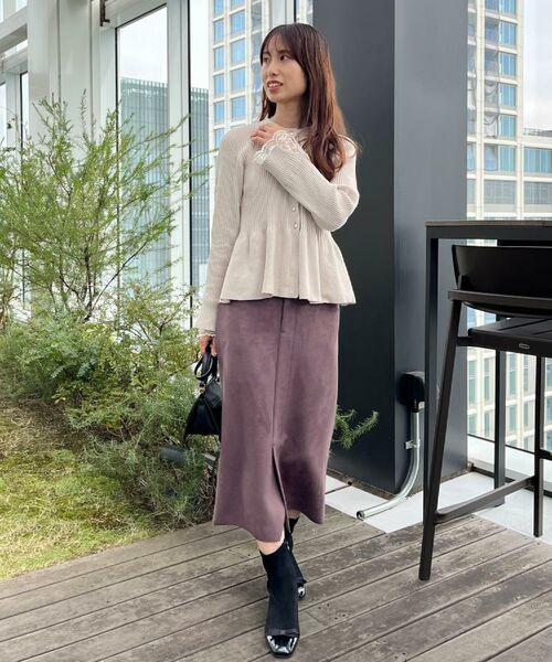 Couture Brooch / クチュールブローチ カーディガン・ボレロ | 【袖口レース・着映え】短毛モールペプラム カーデ | 詳細12