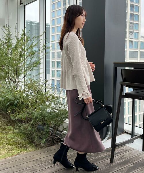 Couture Brooch / クチュールブローチ カーディガン・ボレロ | 【袖口レース・着映え】短毛モールペプラム カーデ | 詳細13