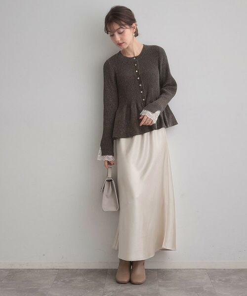 Couture Brooch / クチュールブローチ カーディガン・ボレロ | 【袖口レース・着映え】短毛モールペプラム カーデ | 詳細16