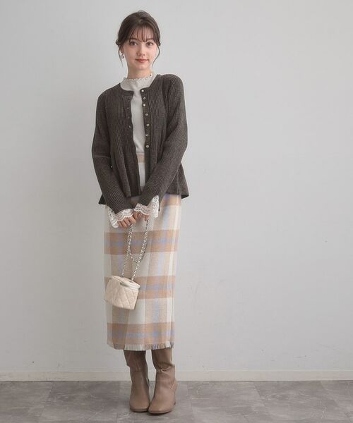 Couture Brooch / クチュールブローチ カーディガン・ボレロ | 【袖口レース・着映え】短毛モールペプラム カーデ | 詳細19