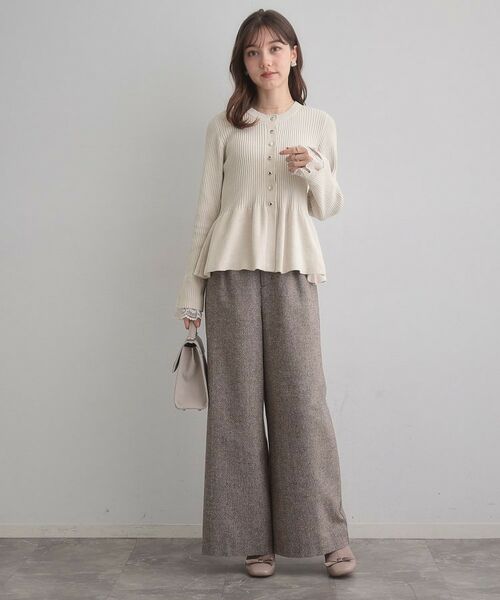 Couture Brooch / クチュールブローチ カーディガン・ボレロ | 【袖口レース・着映え】短毛モールペプラム カーデ | 詳細2