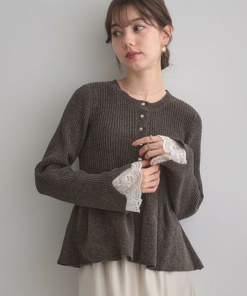 Couture Brooch / クチュールブローチ カーディガン・ボレロ | 【袖口レース・着映え】短毛モールペプラム カーデ | 詳細20
