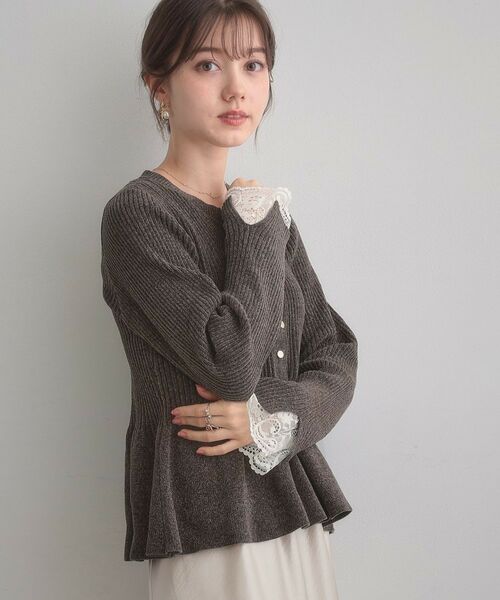Couture Brooch / クチュールブローチ カーディガン・ボレロ | 【袖口レース・着映え】短毛モールペプラム カーデ | 詳細21