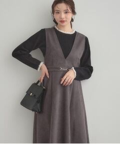 Couture Brooch / クチュールブローチ ロング・マキシ丈ワンピース | 【S-LL/通勤】ビット付き スエード調ダンボールジャンスカ