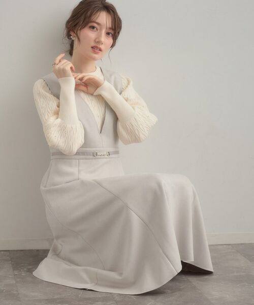 Couture Brooch / クチュールブローチ ロング・マキシ丈ワンピース | 【S-LL/通勤】ビット付き スエード調ダンボールジャンスカ | 詳細1