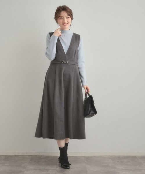 Couture Brooch / クチュールブローチ ロング・マキシ丈ワンピース | 【S-LL/通勤】ビット付き スエード調ダンボールジャンスカ | 詳細12