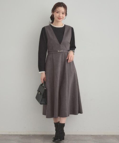 Couture Brooch / クチュールブローチ ロング・マキシ丈ワンピース | 【S-LL/通勤】ビット付き スエード調ダンボールジャンスカ | 詳細19