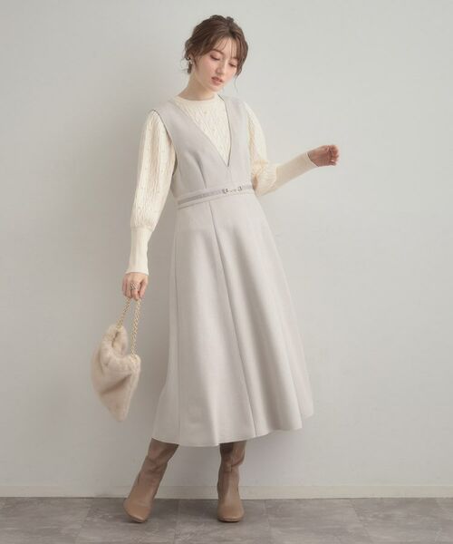 Couture Brooch / クチュールブローチ ロング・マキシ丈ワンピース | 【S-LL/通勤】ビット付き スエード調ダンボールジャンスカ | 詳細2