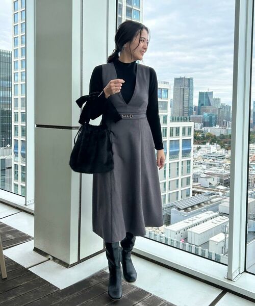 Couture Brooch / クチュールブローチ ロング・マキシ丈ワンピース | 【S-LL/通勤】ビット付き スエード調ダンボールジャンスカ | 詳細22