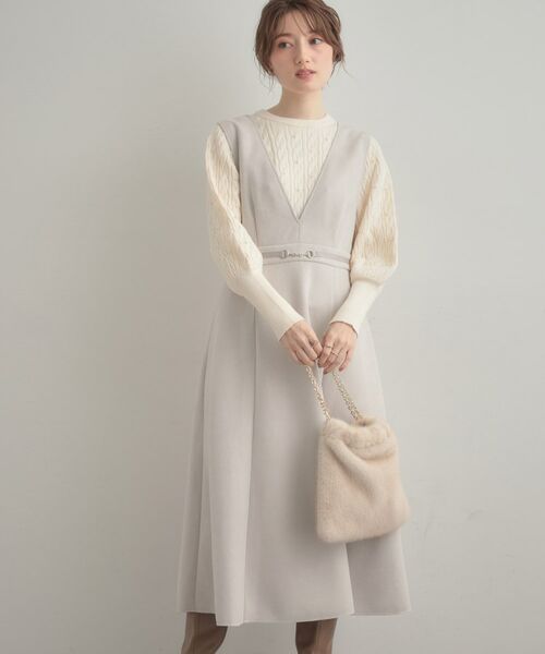 Couture Brooch / クチュールブローチ ロング・マキシ丈ワンピース | 【S-LL/通勤】ビット付き スエード調ダンボールジャンスカ | 詳細6