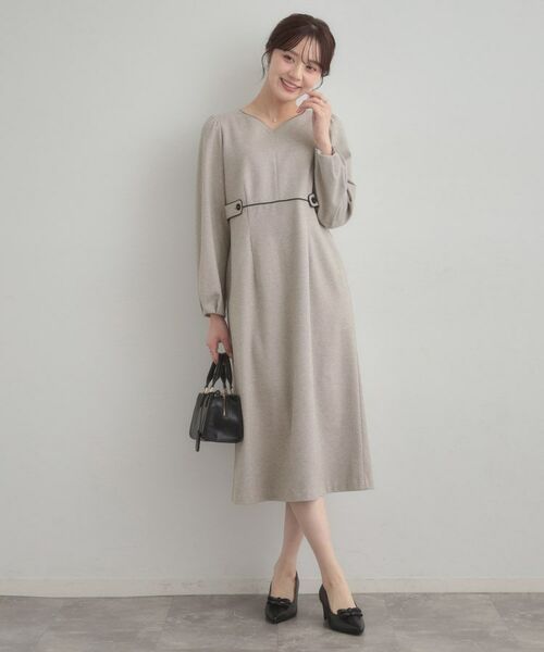 Couture Brooch / クチュールブローチ ミニ丈・ひざ丈ワンピース | 【通勤・起毛ポンチ】配色Aラインワンピース | 詳細1