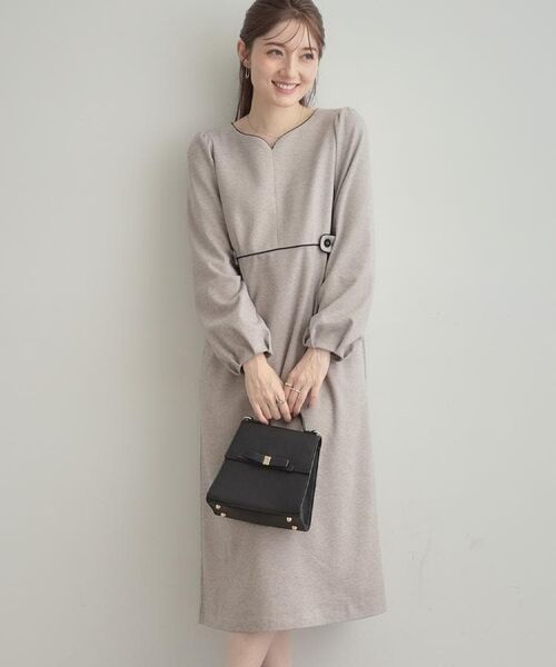 Couture Brooch / クチュールブローチ ミニ丈・ひざ丈ワンピース | 【通勤・起毛ポンチ】配色Aラインワンピース | 詳細11