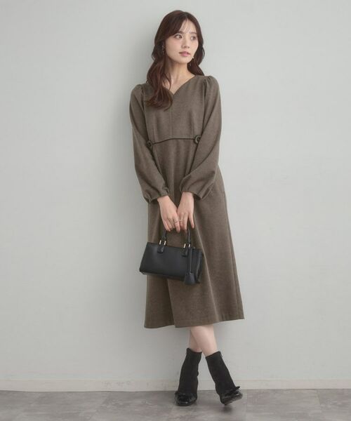 Couture Brooch / クチュールブローチ ミニ丈・ひざ丈ワンピース | 【通勤・起毛ポンチ】配色Aラインワンピース | 詳細17