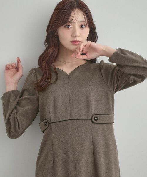 Couture Brooch / クチュールブローチ ミニ丈・ひざ丈ワンピース | 【通勤・起毛ポンチ】配色Aラインワンピース | 詳細22