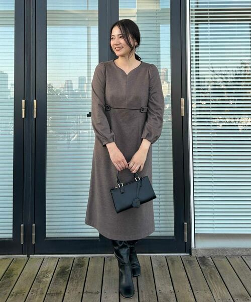 Couture Brooch / クチュールブローチ ミニ丈・ひざ丈ワンピース | 【通勤・起毛ポンチ】配色Aラインワンピース | 詳細23