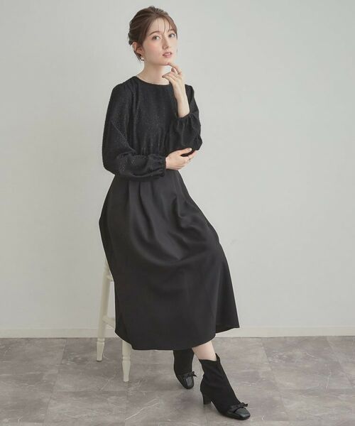 Couture Brooch / クチュールブローチ ロング・マキシ丈ワンピース | 【通勤・ラメジャカード】ドッキングワンピース | 詳細3