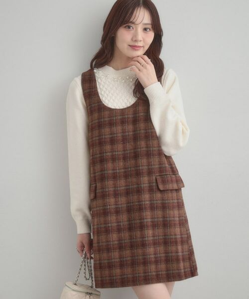 Couture Brooch / クチュールブローチ ワンピース | フェイクウールミニジャンスカ | 詳細8