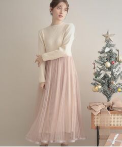 Couture Brooch / クチュールブローチ ロング・マキシ丈ワンピース | 【S-LL/キラキラリブニット】チュールドッキング ワンピース