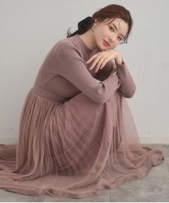 Couture Brooch / クチュールブローチ ロング・マキシ丈ワンピース | 【S-LL/キラキラリブニット】チュールドッキング ワンピース