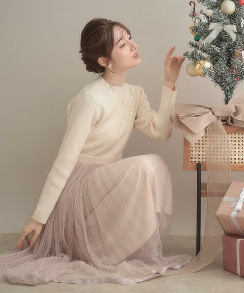 Couture Brooch / クチュールブローチ ロング・マキシ丈ワンピース | 【S-LL/キラキラリブニット】チュールドッキング ワンピース | 詳細12