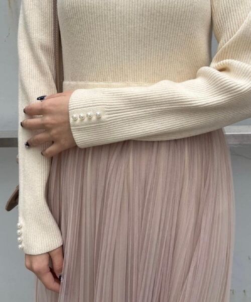 Couture Brooch / クチュールブローチ ロング・マキシ丈ワンピース | 【S-LL/キラキラリブニット】チュールドッキング ワンピース | 詳細17