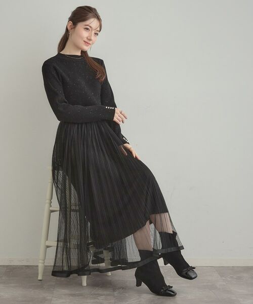 Couture Brooch / クチュールブローチ ロング・マキシ丈ワンピース | 【S-LL/キラキラリブニット】チュールドッキング ワンピース | 詳細18