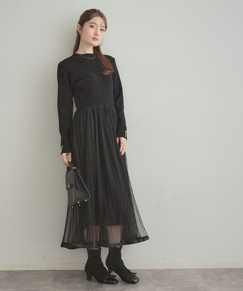 Couture Brooch / クチュールブローチ ロング・マキシ丈ワンピース | 【S-LL/キラキラリブニット】チュールドッキング ワンピース | 詳細19