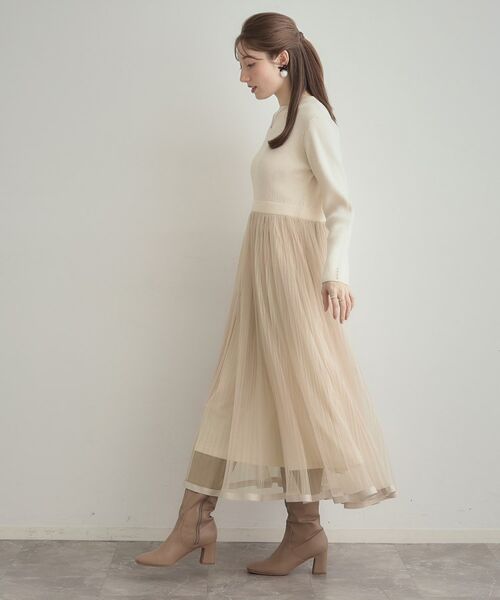 Couture Brooch / クチュールブローチ ロング・マキシ丈ワンピース | 【S-LL/キラキラリブニット】チュールドッキング ワンピース | 詳細2