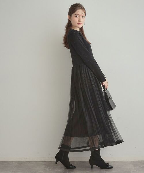 Couture Brooch / クチュールブローチ ロング・マキシ丈ワンピース | 【S-LL/キラキラリブニット】チュールドッキング ワンピース | 詳細20