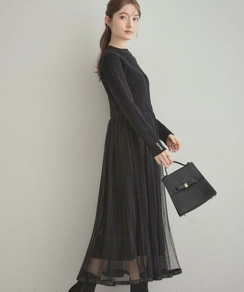 Couture Brooch / クチュールブローチ ロング・マキシ丈ワンピース | 【S-LL/キラキラリブニット】チュールドッキング ワンピース | 詳細23