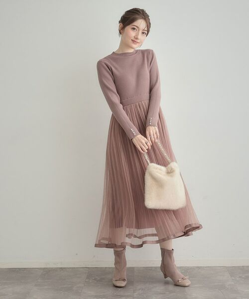 Couture Brooch / クチュールブローチ ロング・マキシ丈ワンピース | 【S-LL/キラキラリブニット】チュールドッキング ワンピース | 詳細29